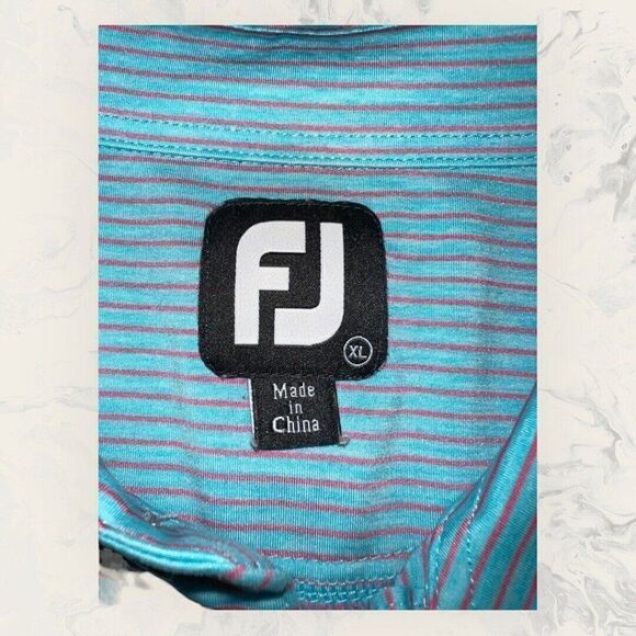FJ Footjoy Shirt Blue Pink Strip Athletic Fit Golf Polo Short Sleeve Mens XL - Picture 3 of 5